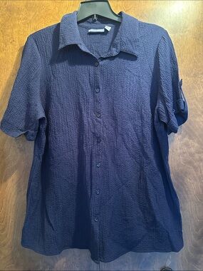 croft & barrow Navy Textured Short-Sleeve Button-Down Shirt